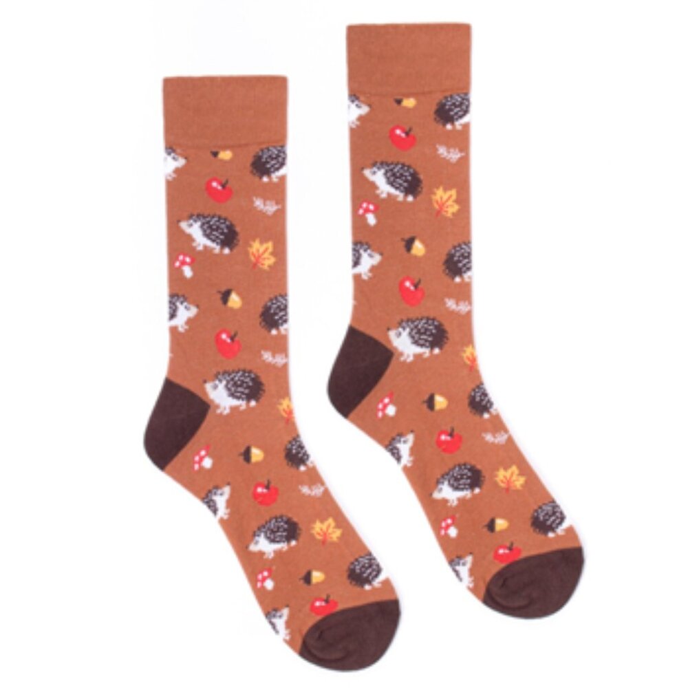 Crew Socks - Hedgehog / Mushroom/ Acorn/ Apple Fall Theme - Mens - NWT
